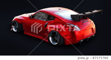 tuned sports racing car with arch extensions, air suspension and a huge spoiler. 3d rendering tuned sports racing car with arch extensions, air suspension and a huge spoiler. 3d rendering 87575760