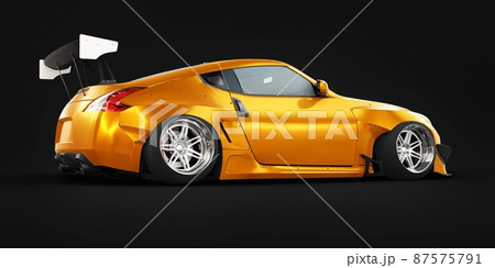 tuned sports racing car with arch extensions, air suspension and a huge spoiler. 3d rendering tuned sports racing car with arch extensions, air suspension and a huge spoiler. 3d rendering 87575791