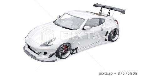 tuned sports racing car with arch extensions, air suspension and a huge spoiler. 3d rendering 87575808
