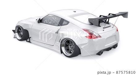 tuned sports racing car with arch extensions, air suspension and a huge spoiler. 3d rendering 87575810