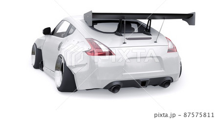tuned sports racing car with arch extensions, air suspension and a huge spoiler. 3d rendering tuned sports racing car with arch extensions, air suspension and a huge spoiler. 3d rendering 87575811