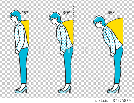 お辞儀のマナー(会釈、敬礼、最敬礼) お辞儀のマナー(会釈、敬礼、最敬礼) 87575829