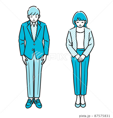 お辞儀をする男性と女性 87575831