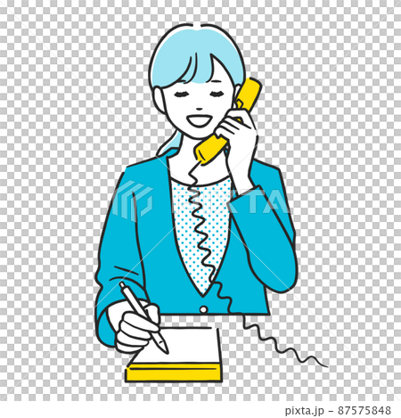 電話しながらメモをとる女性 電話しながらメモをとる女性 87575848