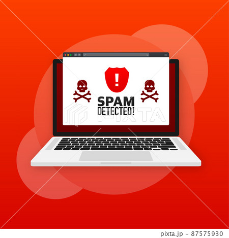 Red spam detected icon. Phishing scam. Hacking concept. Cyber security concept. Alert message Red spam detected icon. Phishing scam. Hacking concept. Cyber security concept. Alert message 87575930