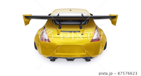 tuned sports racing car with arch extensions, air suspension and a huge spoiler. 3d rendering 87576623