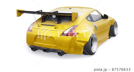 tuned sports racing car with arch extensions, air suspension and a huge spoiler. 3d rendering 87576633