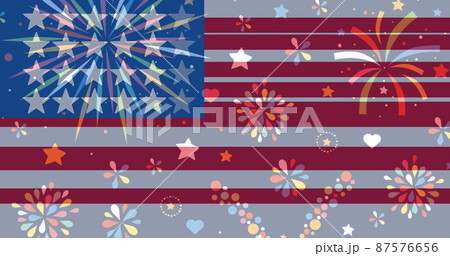 Image of american flag and fireworks with statistics processing 87576656