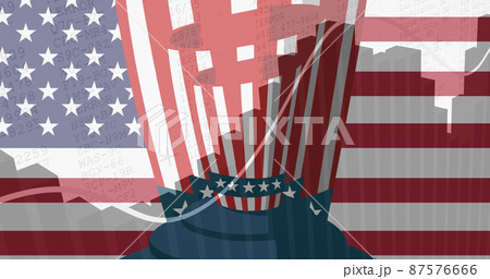 Image of american flag and top hat with statistics processing 87576666