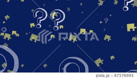 Image of question marks and puzzles over violet background Image of question marks and puzzles over violet background 87576993