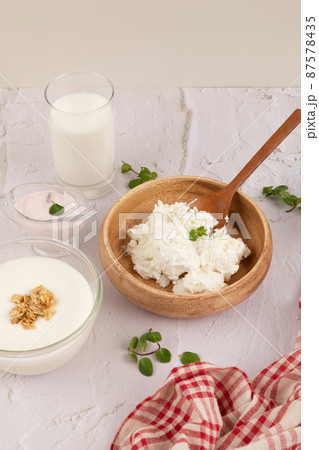 a collection various yogurt, white background 87578435