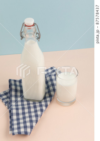 milk in skyblue beige background 87578437