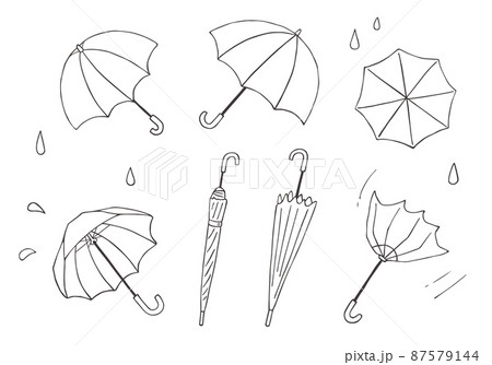 手描きの傘のイラストセット モノクロ のイラスト素材