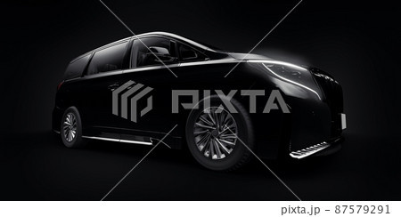 Black Minivan family city car. Premium Business Car. 3D illustration 87579291