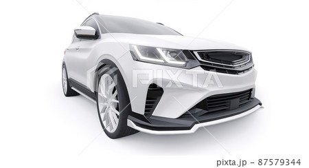 White sports compact car SUV. 3d render illustrration 87579344