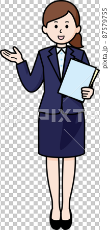 A woman in a suit who guides you with a file A woman in a suit who guides you with a file 87579755