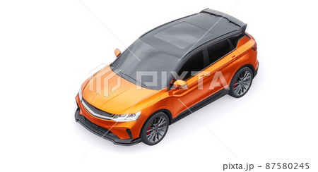 Orange sports compact car SUV. 3d render illustrration Orange sports compact car SUV. 3d render illustrration 87580245
