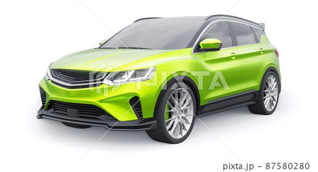 Green sports compact car SUV. 3d render illustrration Green sports compact car SUV. 3d render illustrration 87580280