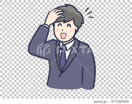 Illustration of a boy in a suit / uniform who carelessly scratches his head 87580564