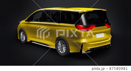 Yellow Minivan family city car. Premium Business Car. 3D illustration Yellow Minivan family city car. Premium Business Car. 3D illustration 87580981