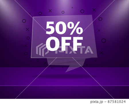 Trendy flat advertising with purple 50 percent discount flat badge for promo design. Poster badge. Business design. Vector illustration 87581024