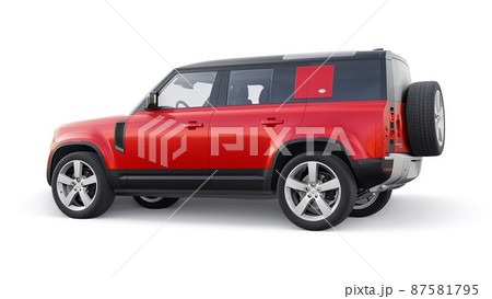 Tula, Russia. February 16, 2022: Land Rover Defender 2020. Red Expedition SUV for rural areas and outdoor activities. 3d render 87581795