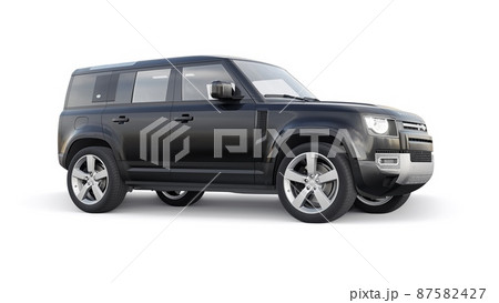 Tula, Russia. February 16, 2022: Land Rover Defender 2020. Black Expedition SUV for rural areas and outdoor activities. 3d render 87582427