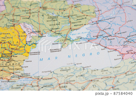 political map of the Black Sea area, with Ukraine, Turkey, Russia, Bulgaria 87584040