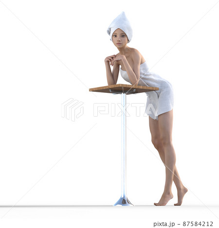 バスタオル姿の若い女性　perming3DCGイラスト素材 87584212