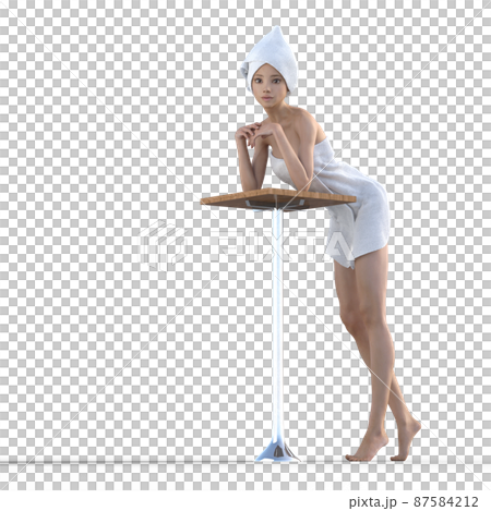 バスタオル姿の若い女性　perming3DCGイラスト素材 87584212