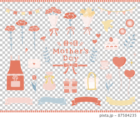 母親節插畫套裝康乃馨可愛媽媽花束絲帶裝飾裝飾禮物 87584235