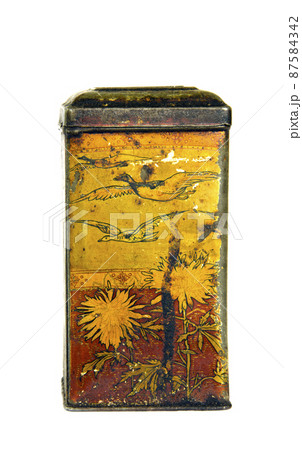isolated vintage and grungy metal tea box 87584342