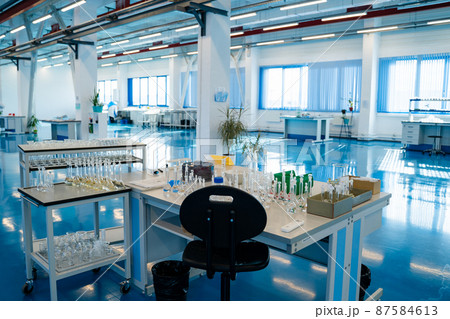The interior of the laboratory for analysis is blue The interior of the laboratory for analysis is blue 87584613