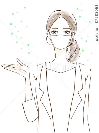 花粉症の女性　働く人物のイラスト素材　困る　黄砂トラブル 87585063