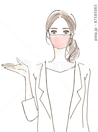 マスクを着けて仕事をする女性のイラスト 若手 マスクを着けて仕事をする女性のイラスト 若手 87585065