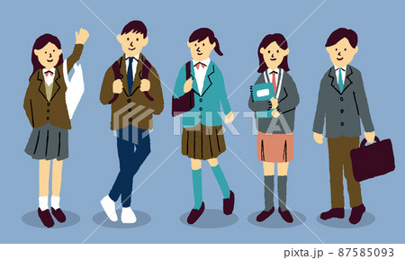 制服を着た男女の高校生5人のイラスト のイラスト素材