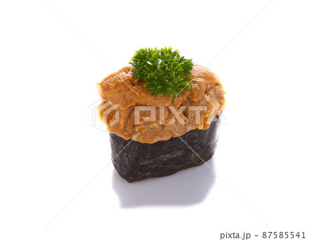 Uni sushi overflowing on a white background Uni sushi overflowing on a white background 87585541