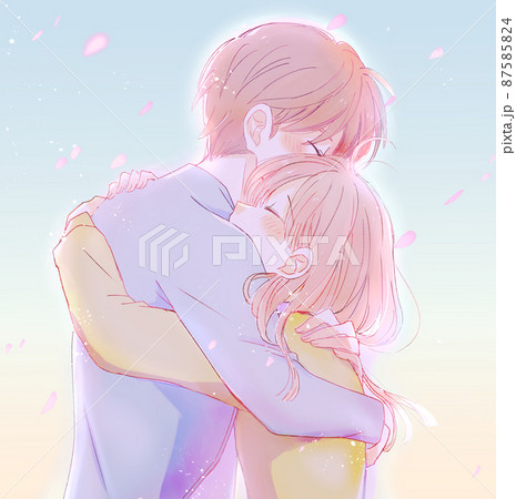 幸せそうな男女 抱き合う 明朝のイラスト素材