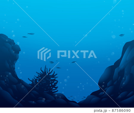 海の背景 岩と珊瑚 のイラスト素材