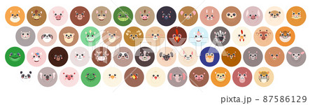 Animals Set Round avatar Cute portraits cartoon illustration flat vector raccoon, bear, sloth, panda, giraffe, fox bunny Animals Set Round avatar Cute portraits cartoon illustration flat vector raccoon, bear, sloth, panda, giraffe, fox bunny 87586129