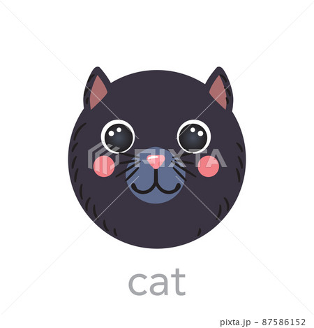 Cute black cat head portrait mascot with name text smiley head cartoon round shape animal face, isolated illustration Cute black cat head portrait mascot with name text smiley head cartoon round shape animal face, isolated illustration 87586152