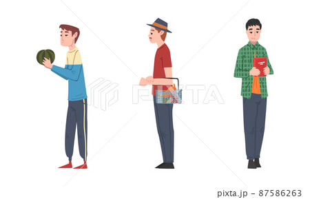 People shopping for groceries in supermarket set cartoon vector illustration 87586263