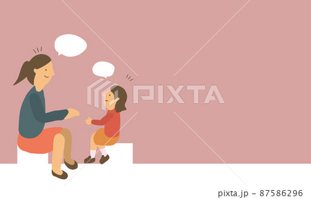 お母さんと子供　親子の会話のイラストレーション　フレーム 87586296