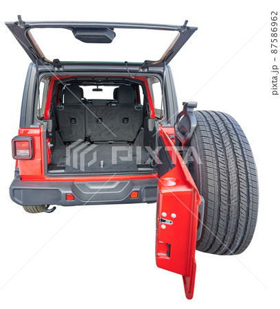 Red car with open clean boot Red car with open clean boot 87586962