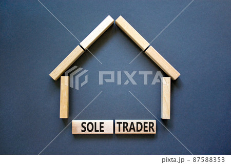 Sole trader symbol. Concept words 'Sole trader' on wooden blocks near miniature wooden house. Beautiful grey background. Business, sole trader concept. Sole trader symbol. Concept words 'Sole trader' on wooden blocks near miniature wooden house. Beautiful grey background. Business, sole trader concept. 87588353