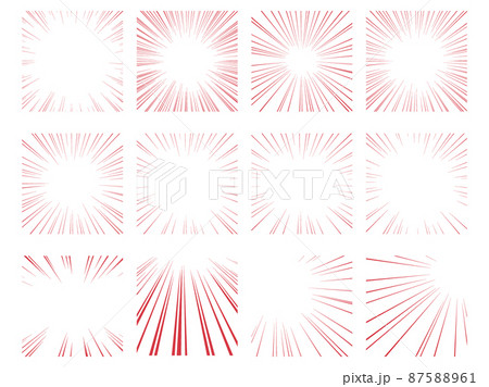 正方形の赤色の集中線のベクター素材セットのイラスト素材