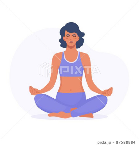 Young woman meditating and sitting in lotus position. Yoga, meditation, relax and healthy lifestyle 87588984