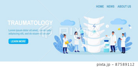 Osteopathic doctor examining patient spine. Spine backbone disease diagnostics. Backache, rheumatism, deformity, vertebral inflammation treatment. Skeletal surgeon. Vertebrologist examine vertebra 87589112