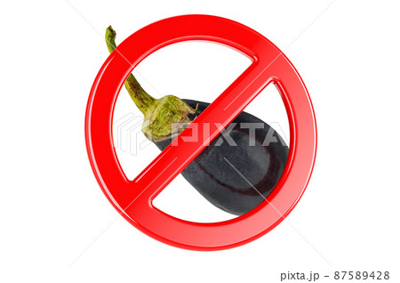 Eggplant with forbidden sign, 3D rendering 87589428
