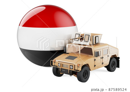 Military truck with Yemeni flag. Combat defense of Yemen, concept. 3D rendering 87589524